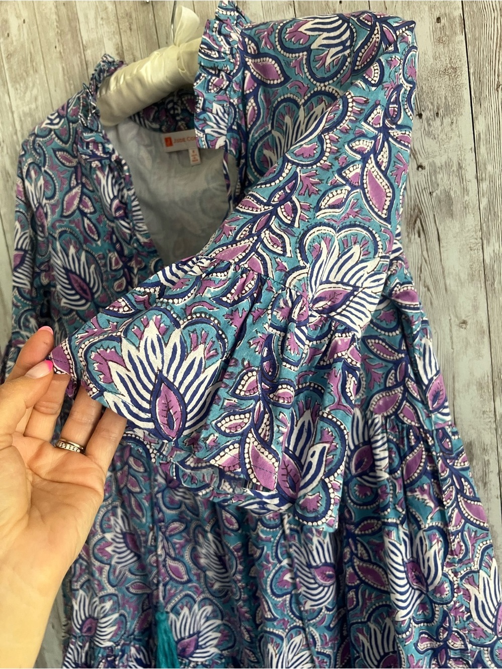 Jude Connally Maria Cotton Voile Blue & Purple Floral Mini Dress Boho Tier Small - Picture 3 of 5